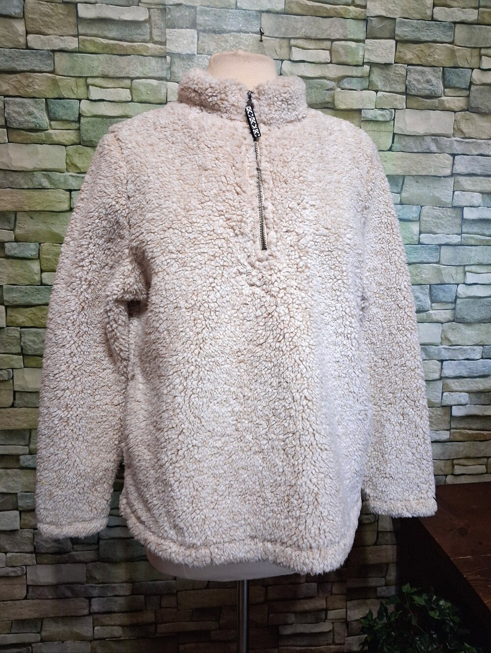 Womens Large Oatmeal Heather Sherpa Half-Zip Pullover